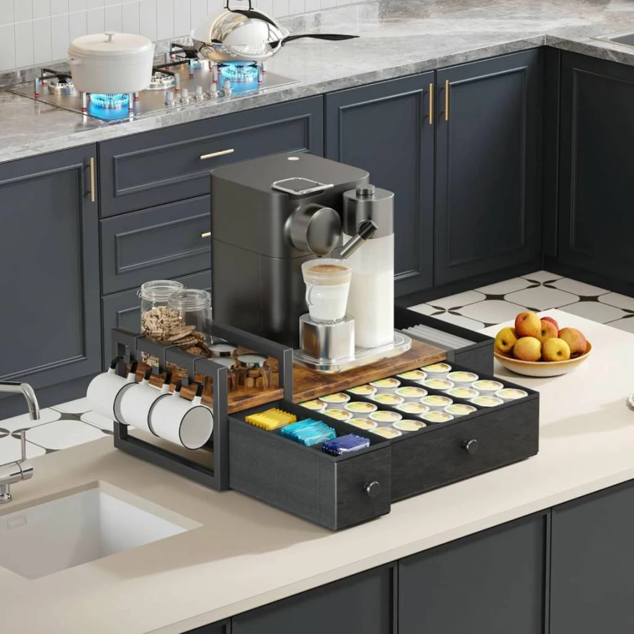 Homeiju 52-Capacity Coffee Pod Organizer with Mug Rack - K Cup & Nespresso Pod Holder for Countertop, Kitchen, Office, and Coffee Bar (Patent Pending)