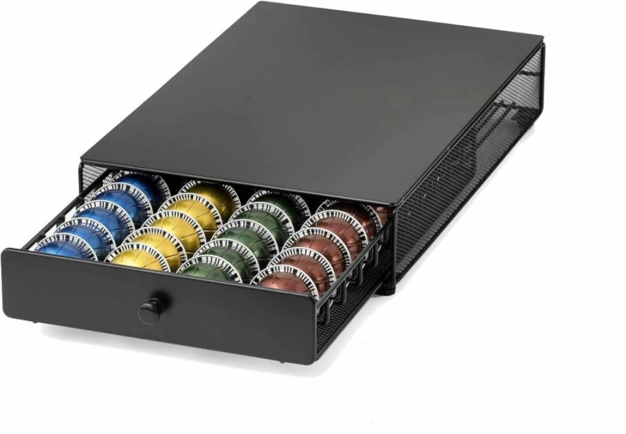 Nifty Solutions VertuoLine Pod Holder - 40 Large or 52 Small Nespresso Vertuo Capsule Storage Drawer with Glass Top