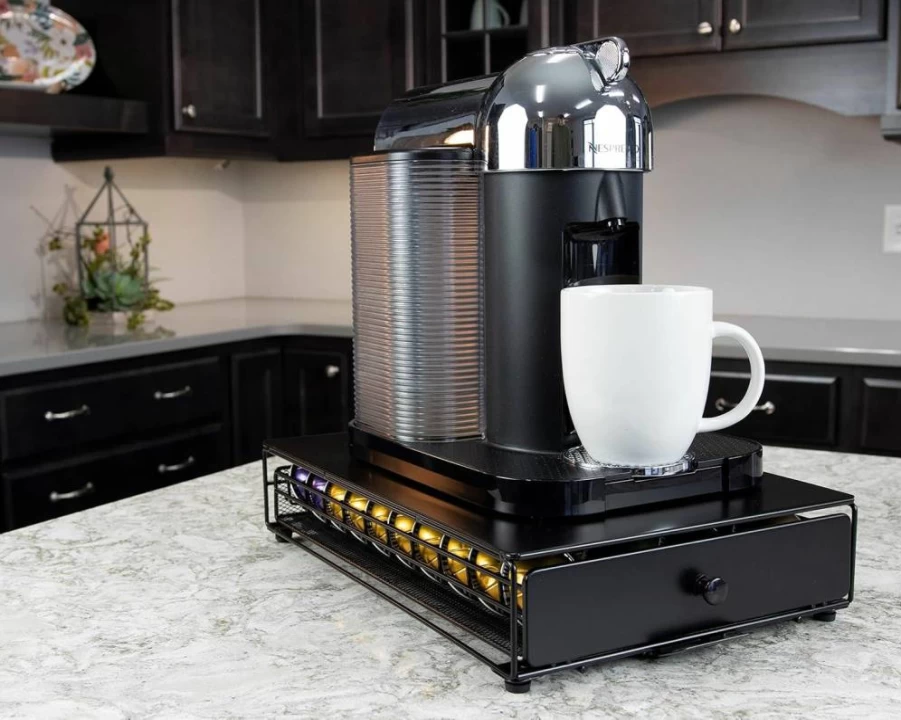 Nifty Solutions VertuoLine Pod Holder - 40 Large or 52 Small Nespresso Vertuo Capsule Storage Drawer with Glass Top