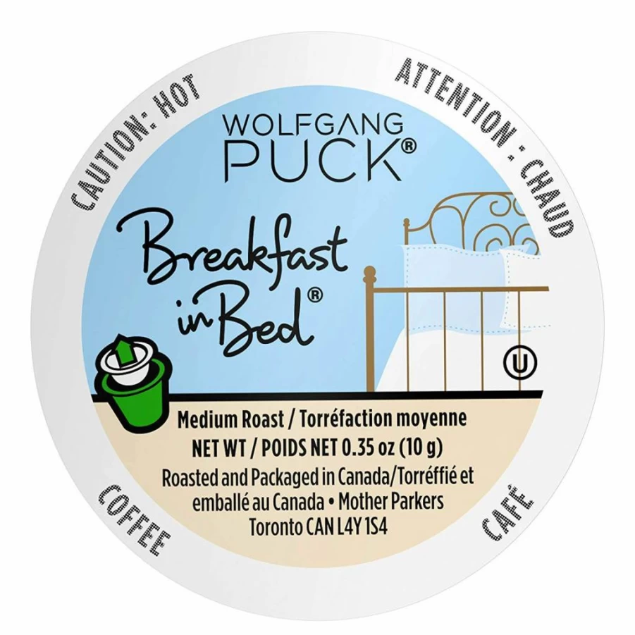 Wolfgang Puck Breakfast In Bed Medium Roast Coffee Pods, 18 Count K-Cup Capsules for Keurig Brewers