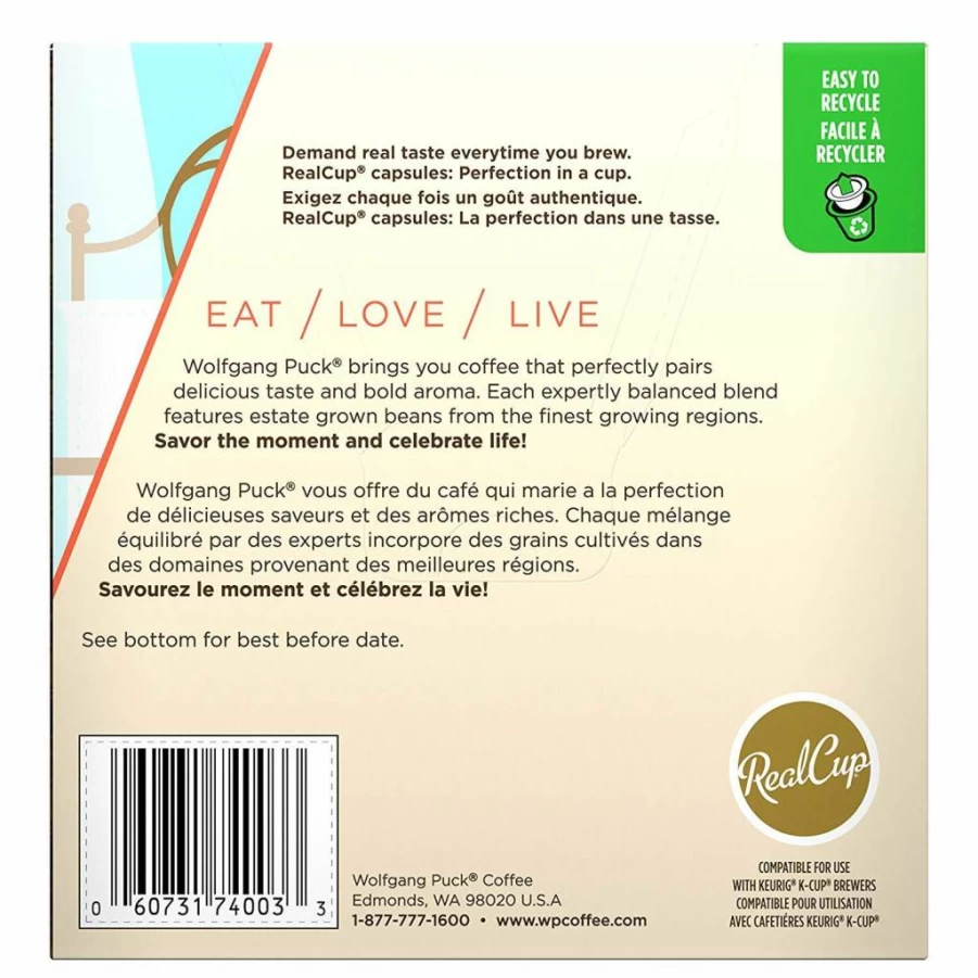 Wolfgang Puck Breakfast In Bed Medium Roast Coffee Pods, 18 Count K-Cup Capsules for Keurig Brewers