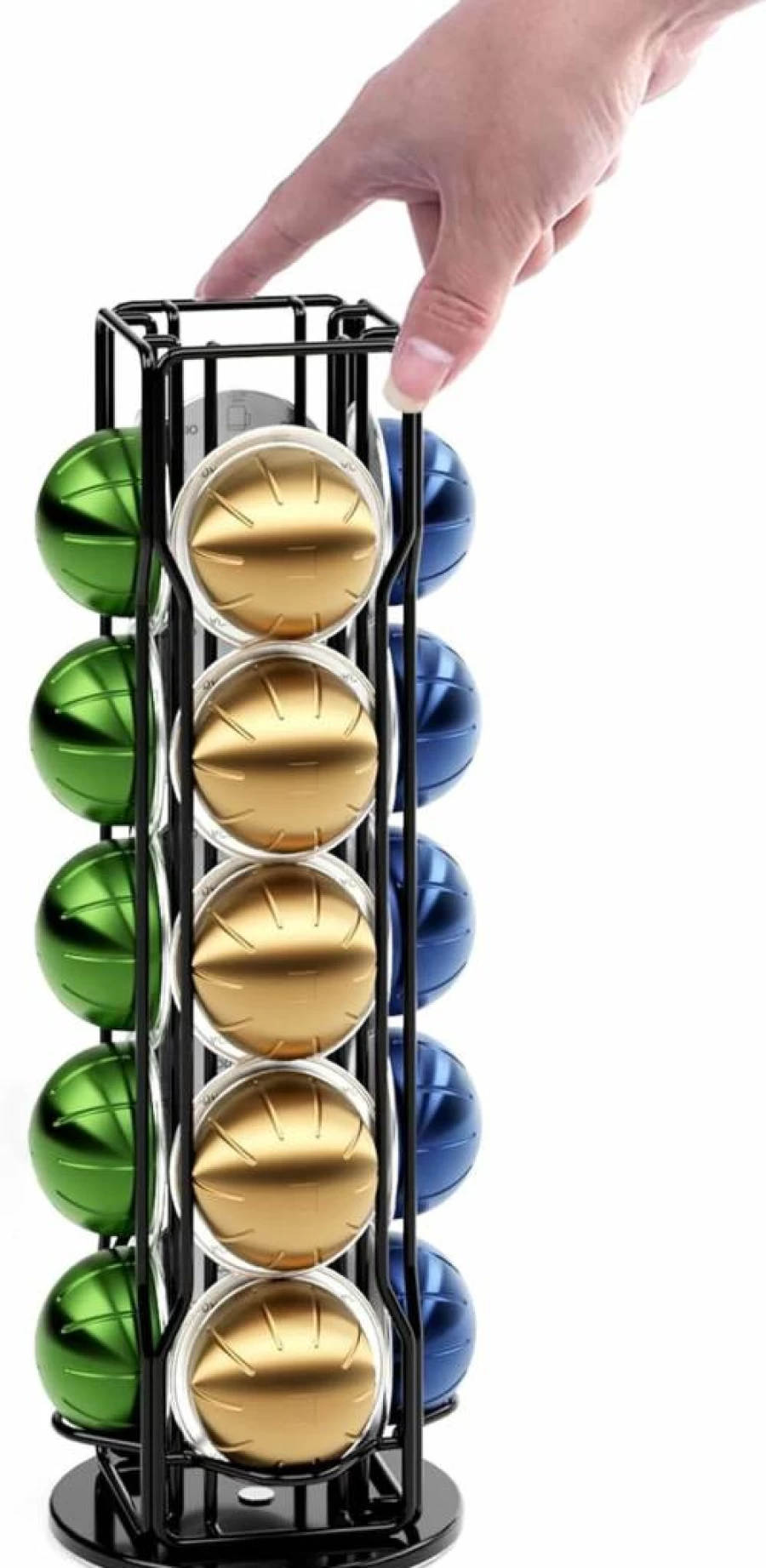 SEVENLINE 360-Degree Rotating Coffee Pod Holder for Nespresso VertuoLine - 20 Capsule Capacity, Black, Compact Stand Organizer
