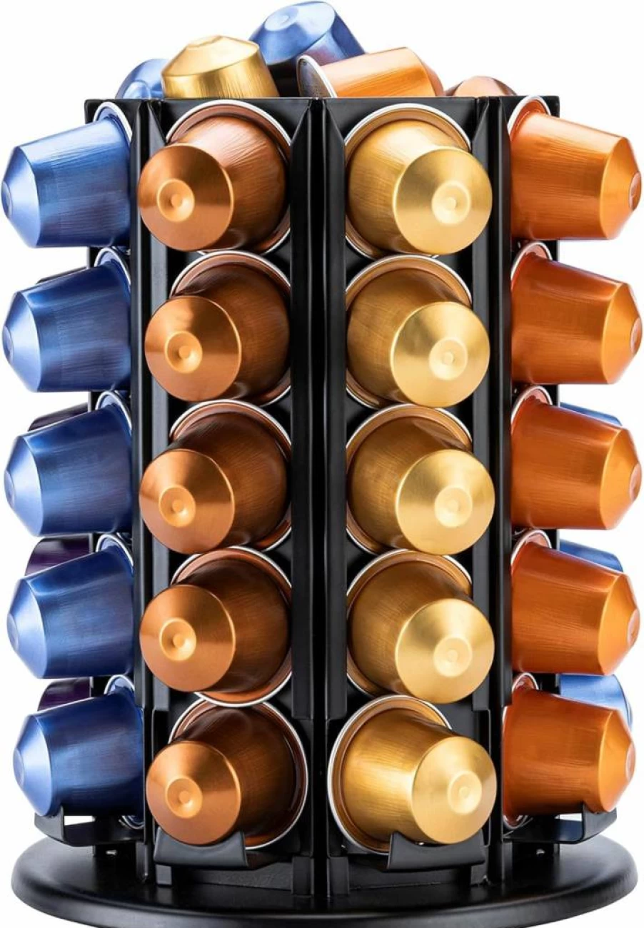 Rice Rat 50-Capsule Carousel Pod Holder for Nespresso Original Machines with Central Storage Compartment