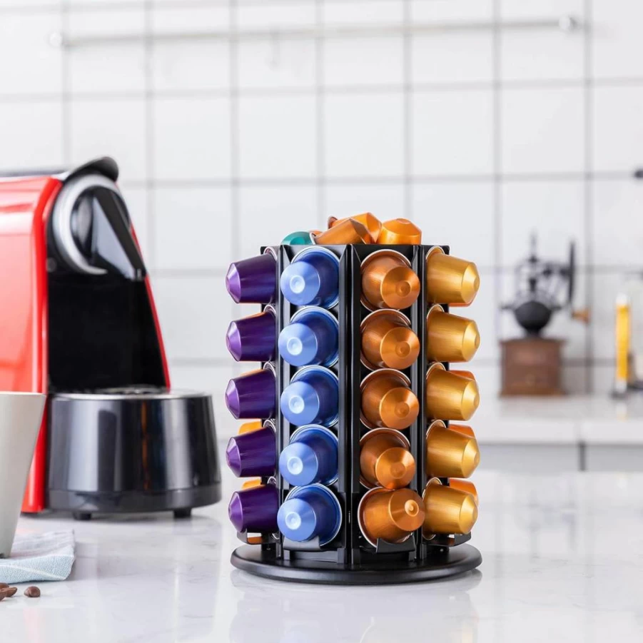 Rice Rat 50-Capsule Carousel Pod Holder for Nespresso Original Machines with Central Storage Compartment