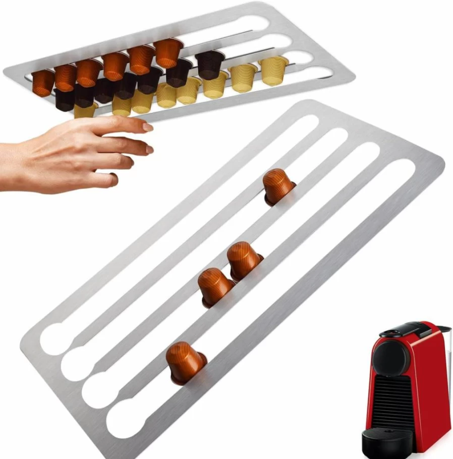 IMPRESA Stainless Steel Coffee Capsule Holder for Nespresso Original Line - Wall or Under Cabinet Mount, Holds 44 Pods, 16 x 8.6 Inches, Vertical & Horizontal Installation