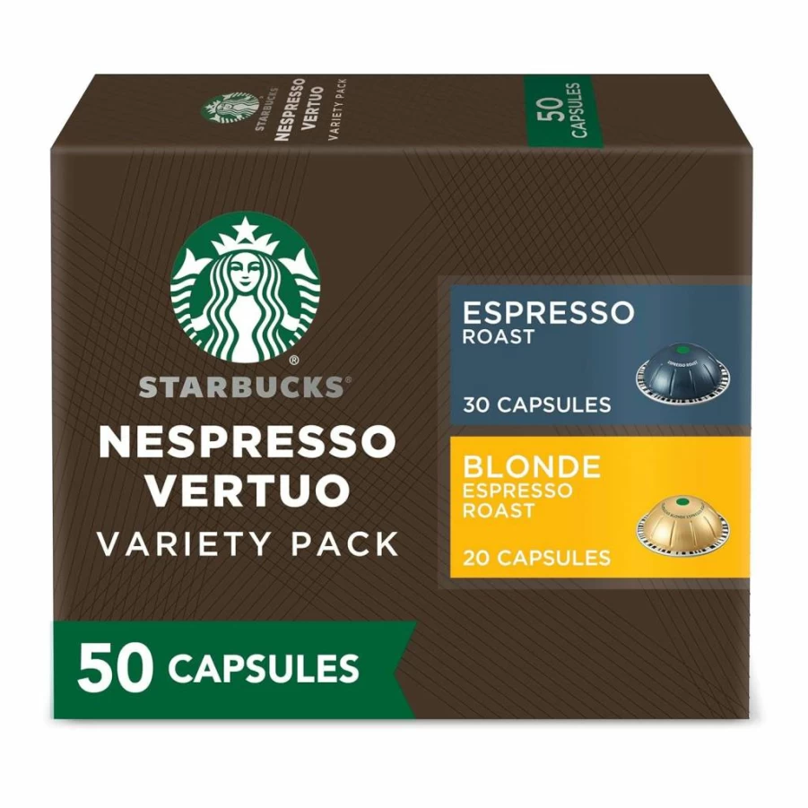 Starbucks Blonde Roast Espresso Pods for Nespresso Vertuo, 50-Count, 1.35 Oz, Medium-Light Coffee Capsules