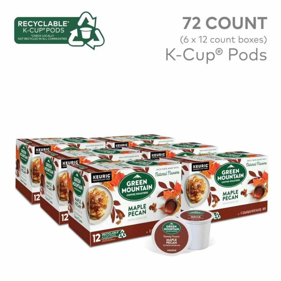 Green Mountain Coffee Roasters Maple Pecan Light Roast Coffee K-Cup Pods, Flavored Single-Serve for Keurig Brewers, 72 Count Pack