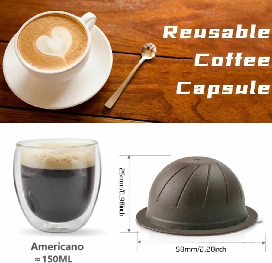 Lotusland 5-Pack Reusable Vertuo Coffee Pods for Nespresso Vertuo Machines, 150ml Refillable Capsules with 2 Lids, Spoon & Cleaning Brush (Brown)