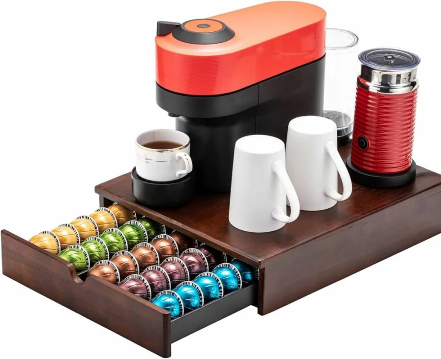 Flagship Nespresso Vertuo Pod Holder - 50-Capacity Wooden Espresso Capsule Organizer, Elegant Storage for Coffee Pods