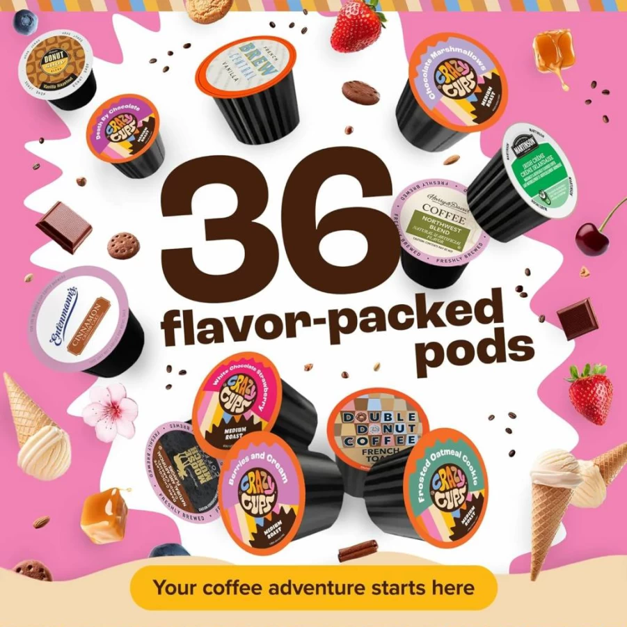Crazy Cups Chocolate Lovers Medium Roast Coffee Pods Variety Pack - 24 Count
