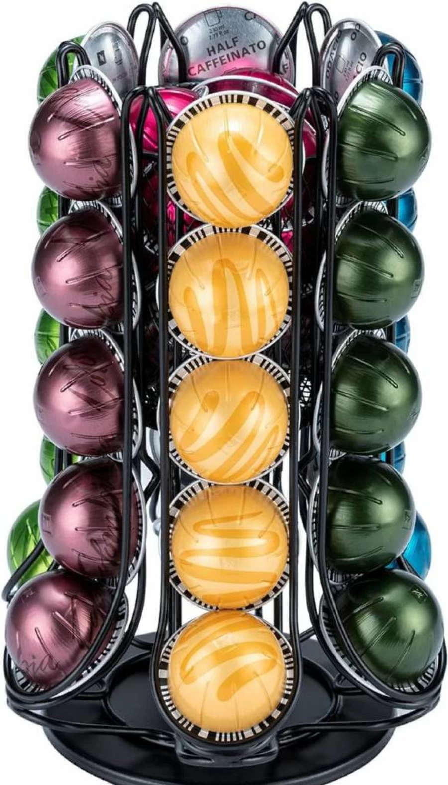 Flagship 360-Degree Silent Spinning Nespresso Pod Holder for Vertuo & Original – 30+ Capsule Storage with Removable Basket, Compact Coffee Pod Carousel Organizer