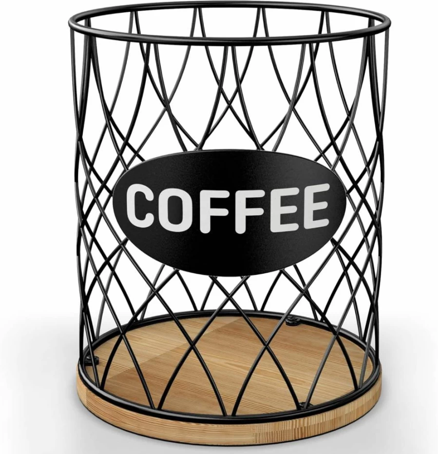 ADDFIT HOUSE Premium K Cup Organizer - 18-Count Coffee Pod Holder with Bamboo Base & Metal Wire, Stylish Countertop Storage for Coffee Bar Decor
