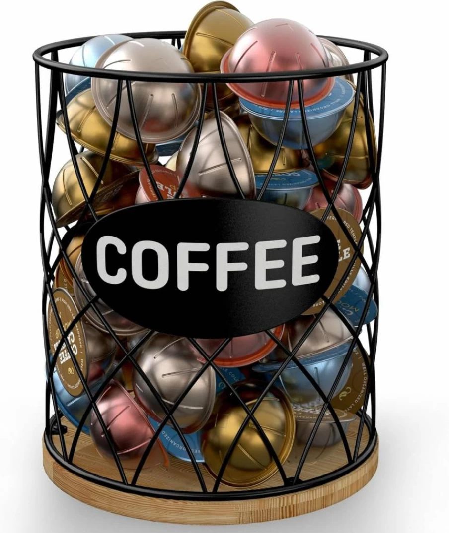 ADDFIT HOUSE Premium K Cup Organizer - 18-Count Coffee Pod Holder with Bamboo Base & Metal Wire, Stylish Countertop Storage for Coffee Bar Decor