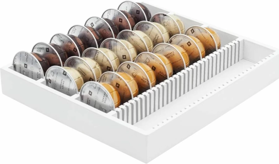 MinBoo Bamboo Coffee Pod Organizer Drawer Insert for VertuoLine Capsules - Countertop Storage for Kitchen, Office, Coffee Station