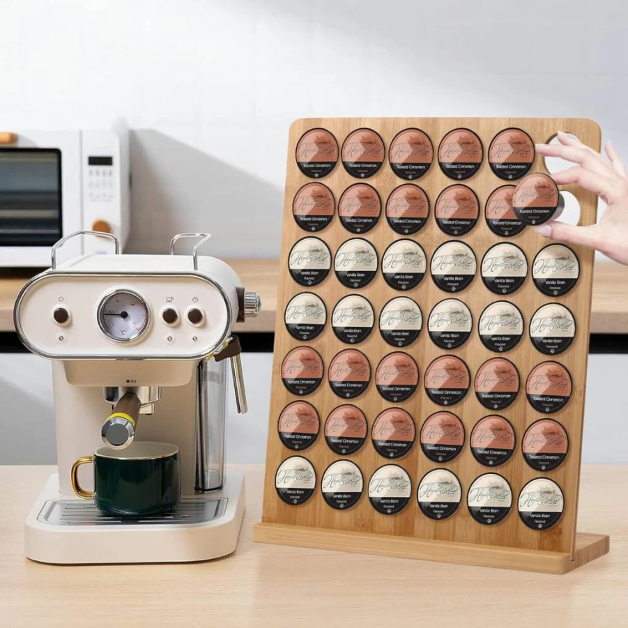 Simesove Bamboo K-Cup Holder - Keurig Storage Organizer for 35 Coffee Pods, Countertop Display Rack for Coffee Bars, Offices & Kitchens
