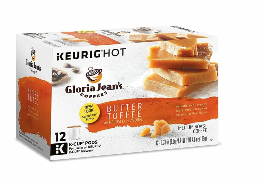 Gloria Jean's Butter Toffee Flavored Medium Roast Coffee K-Cup Pods for Keurig, 24 Single-Serve Pack