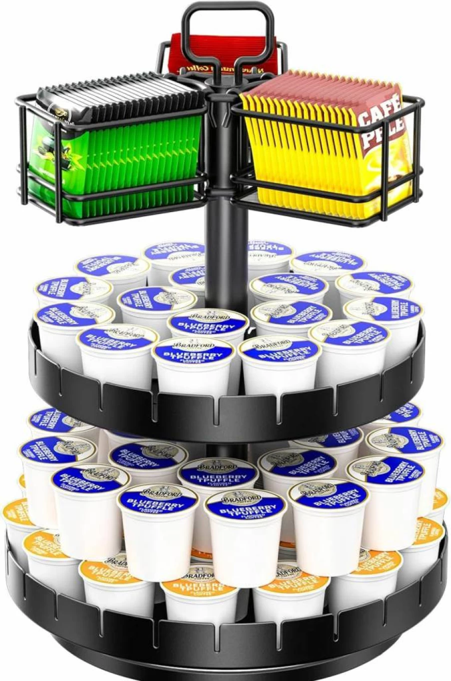 RCHYFEED Rotating Coffee Pod Carousel Holder - Compatible with 45 Nespresso VertuoLine Capsules & K-Cups, Tea Bag Organizer for Kitchen Countertop, Coffee Bar Accessory