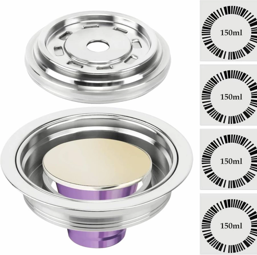 Feilifan Reusable Stainless Steel Coffee Capsule Adapter for Nespresso Vertuo Pop/Next, Delonghi Env135, VertuoLine GCA1 - 150ml Compatible Pod with 4 Stickers