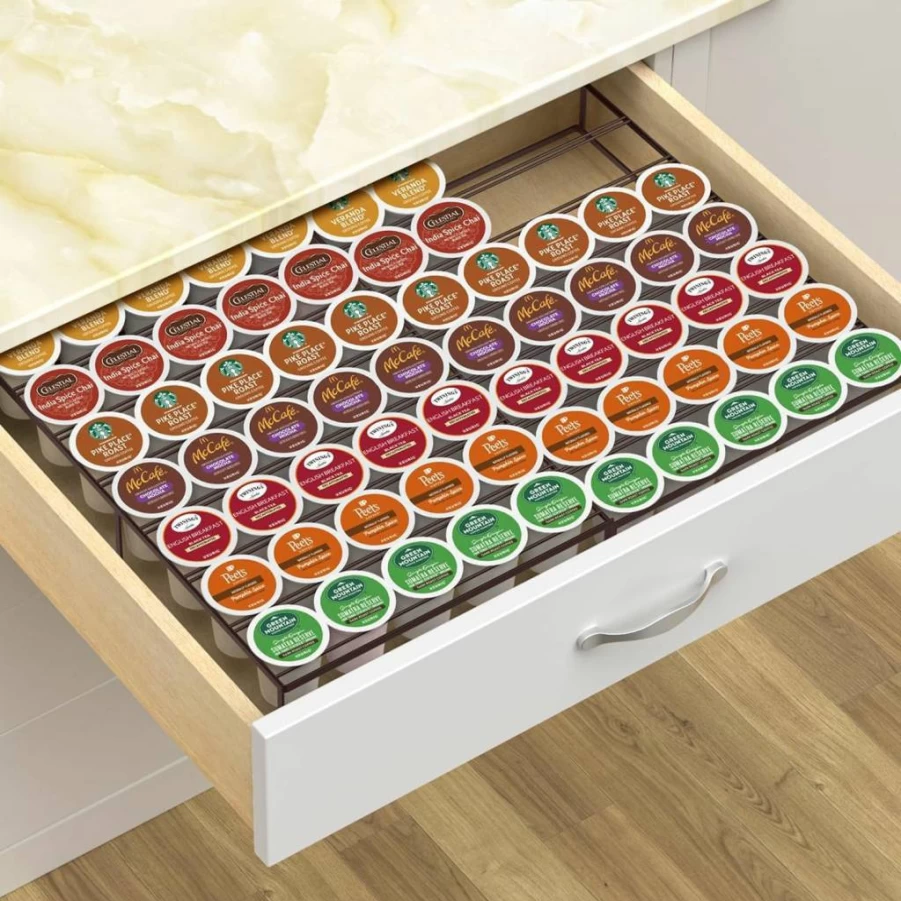 Kssiaz Expandable Coffee Pod Holder Organizer - Fits Keurig K-Cup, Holds 35-70 Pods, Space-Saving Storage for Kitchen, Office & Coffee Station - Black