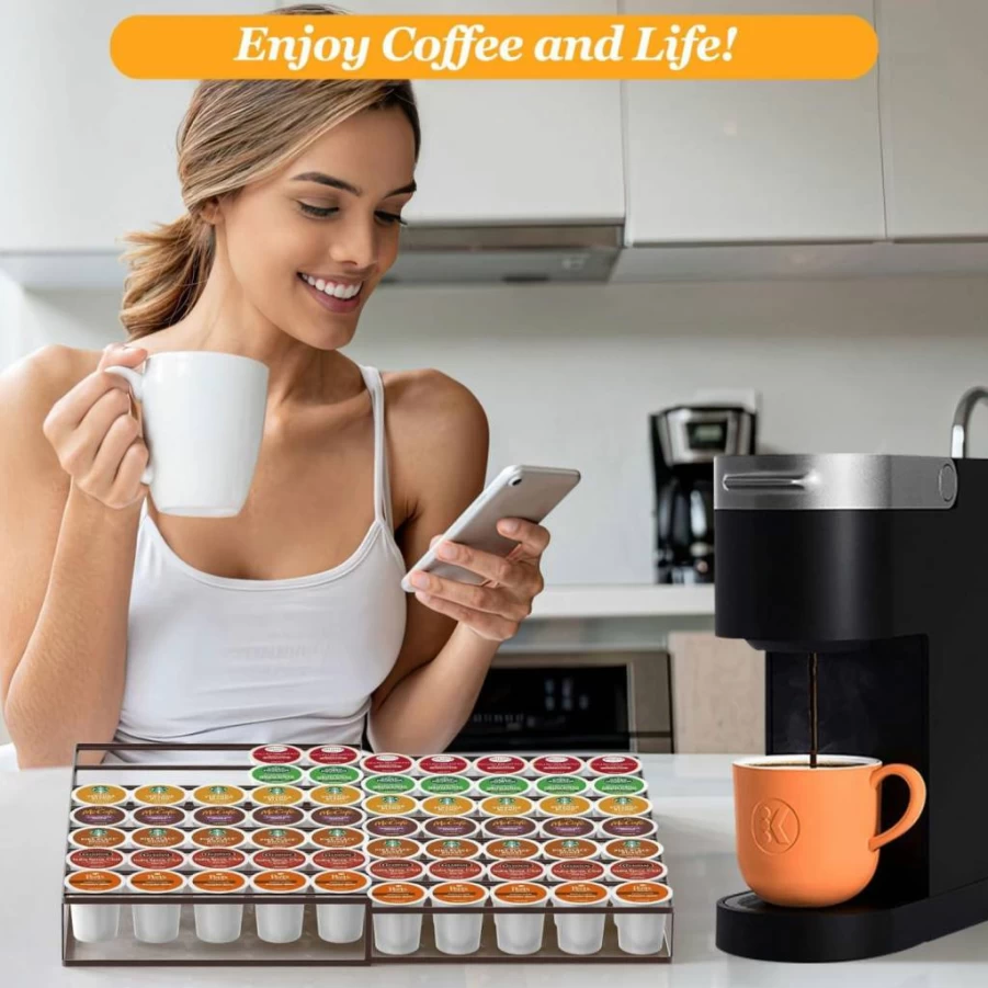 Kssiaz Expandable Coffee Pod Holder Organizer - Fits Keurig K-Cup, Holds 35-70 Pods, Space-Saving Storage for Kitchen, Office & Coffee Station - Black