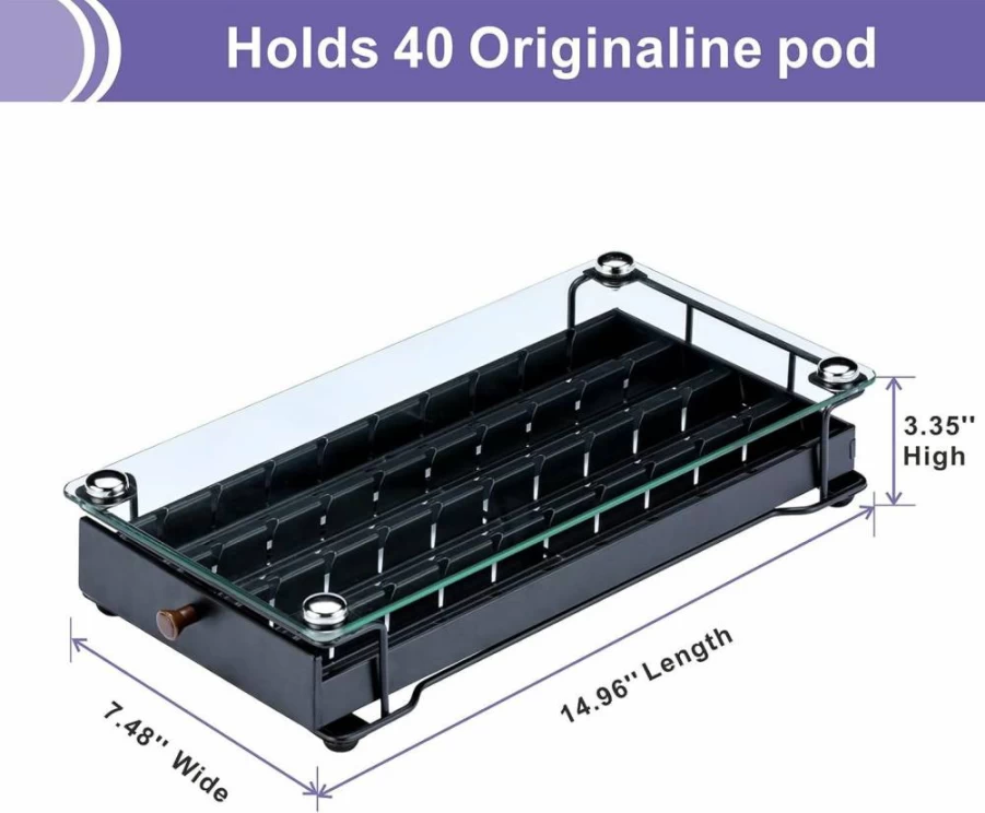 ZCDCP 40-Count Coffee Capsule Holder for Nespresso Original Pods with Tempered Glass Top - Black Storage Drawer