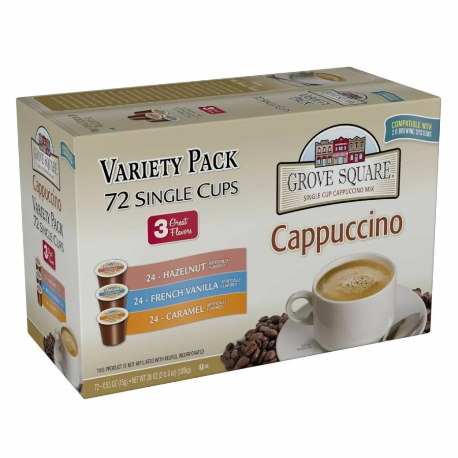 Grove Square French Vanilla Cappuccino Coffee Pods, Single Serve K-Cup Compatible Pods, 24 Count Pack