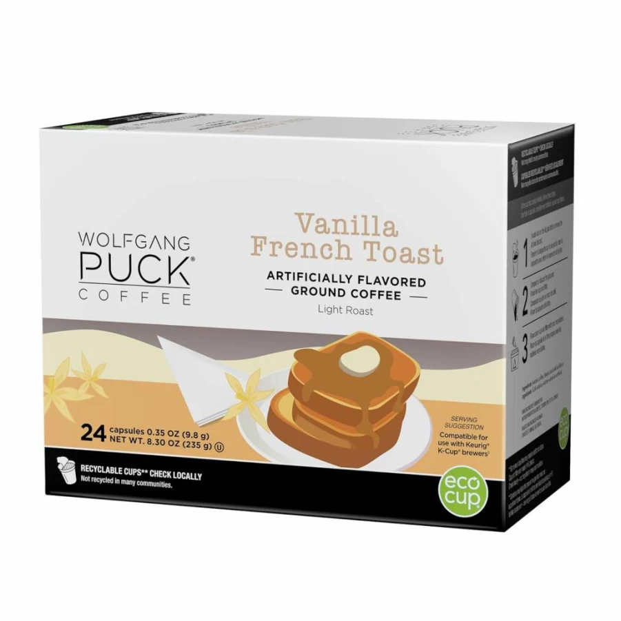 Wolfgang Puck Vanilla French Toast Medium Roast Coffee Pods, 24 K-Cups, Compatible with Keurig Brewers