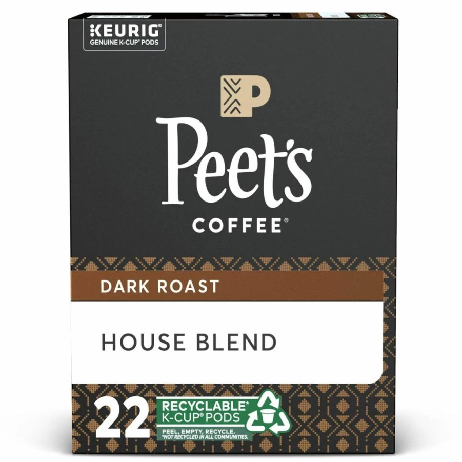 Peet's Coffee House Blend Dark Roast K-Cup Pods for Keurig - 22 Count Pack, Rich & Bold Single-Serve Coffee