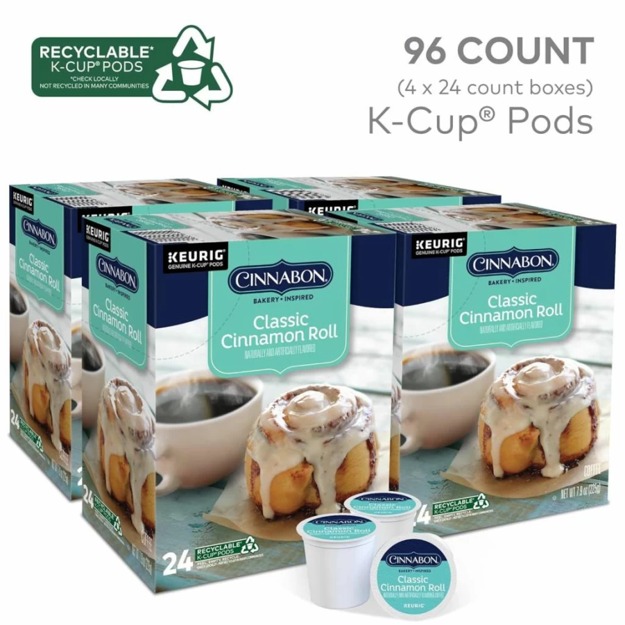 CINNABON Light Roast Classic Cinnamon Roll Coffee K-Cup Pods for Keurig, 48 Count Single-Serve Pack