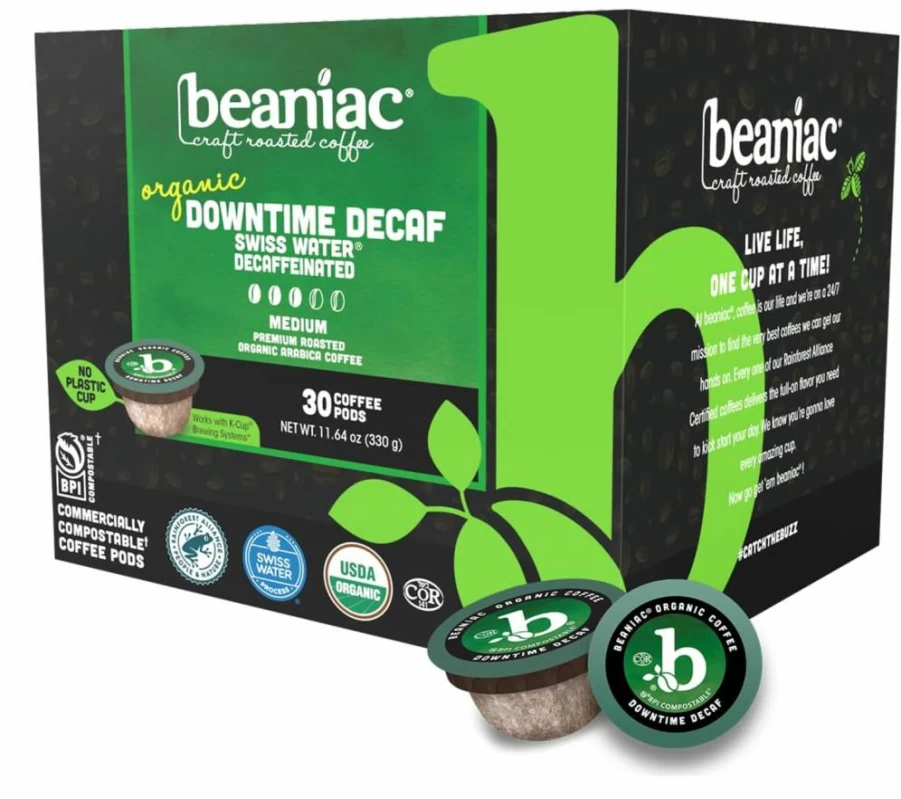 Beaniac Flavor Freak Madagascar Vanilla Light Roast Organic Arabica Coffee Pods, Compostable K-Cups for Keurig, 30 Count, Natural Flavors, Single Serve