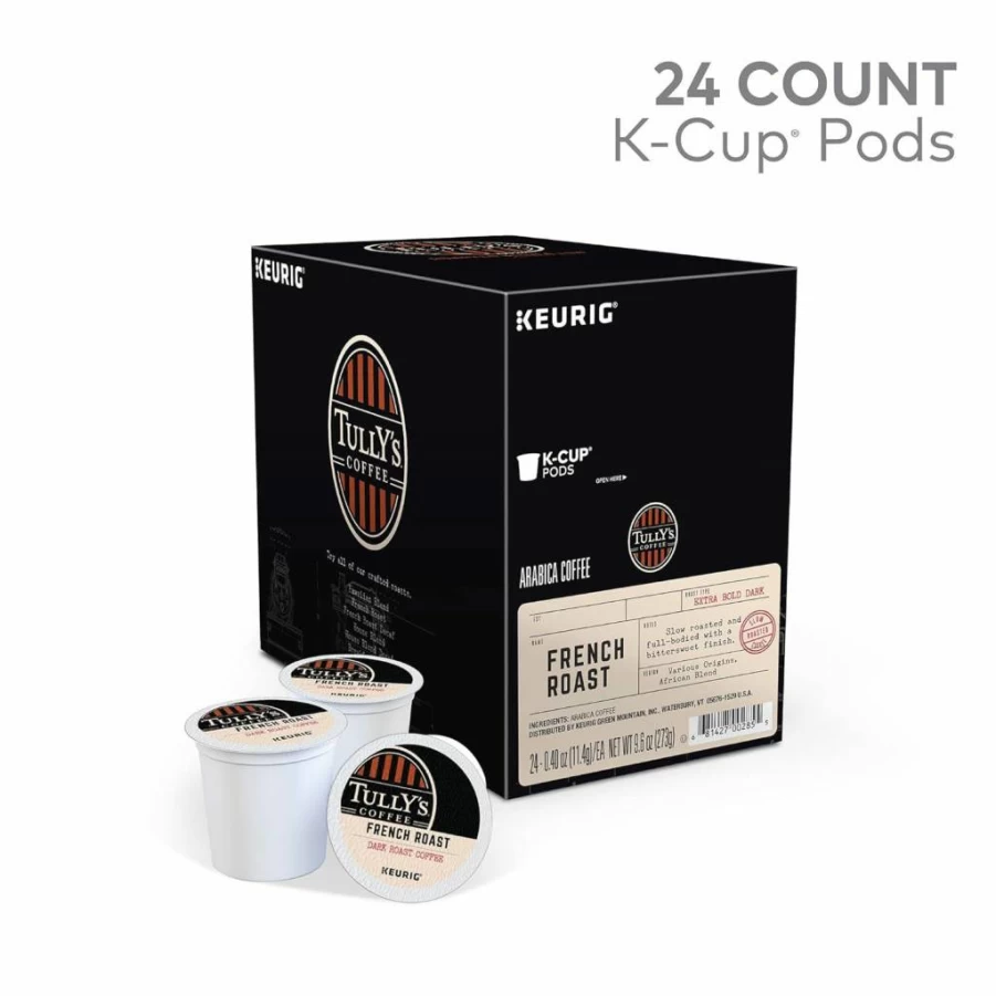 TULLY'S Dark Roast Coffee K-Cup Pods for Keurig, Single-Serve French Roast, 24 Count