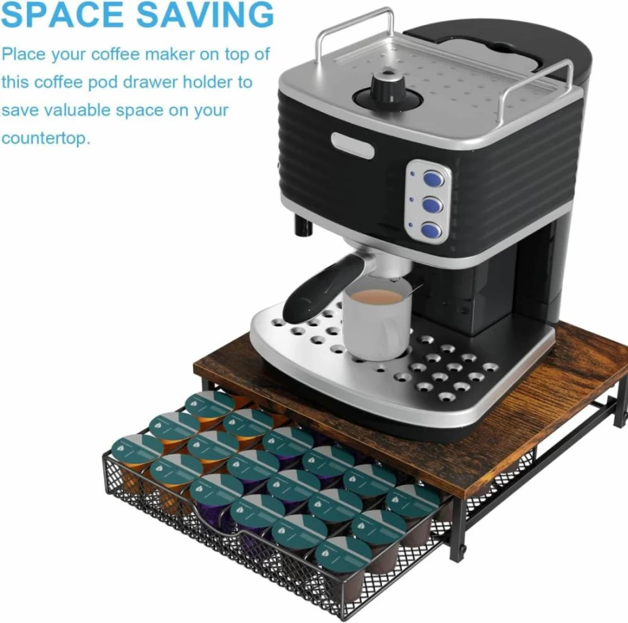 BTY 36-Capacity Sliding Basket Coffee Pod Organizer - Countertop K-Cup Storage Holder for Keurig, Nespresso - Black Coffee Station Drawer
