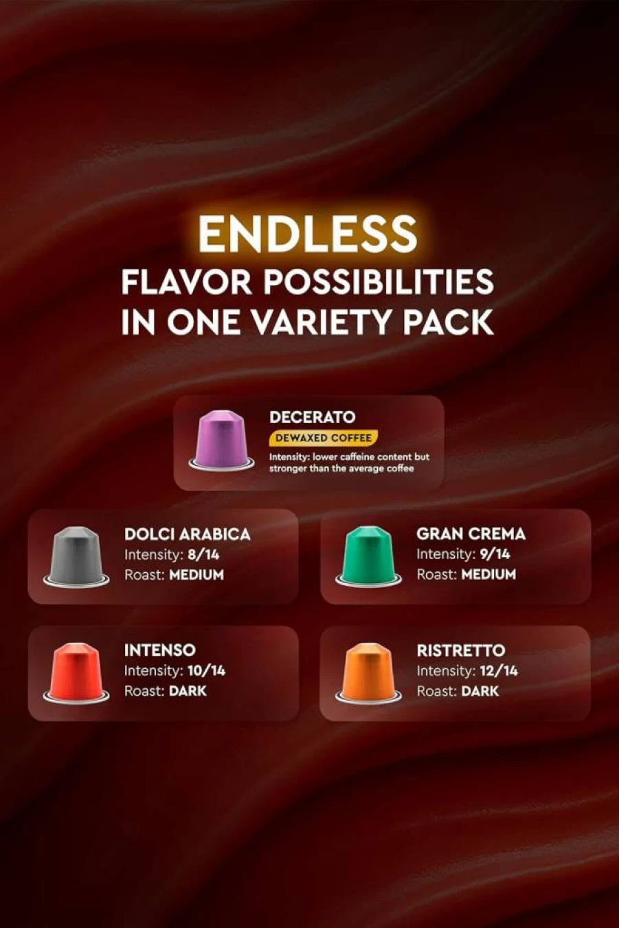 CARRARO 1927 Variety Pack 100 Aluminum Espresso Pods for Nespresso Original Line - Medium & Dark Roast Italian Coffee Capsules (Not Vertuo Compatible)