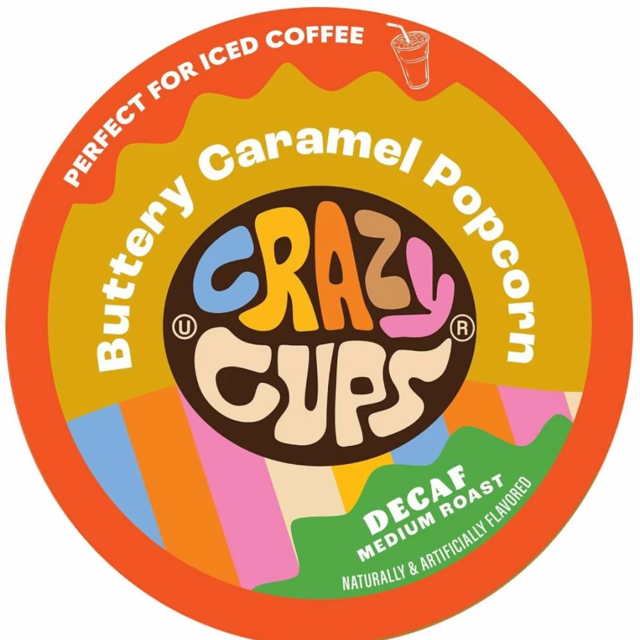 Crazy Cups Decaf Butter Pecan K Cups - Recyclable Single Serve Coffee Pods for Keurig, 22 Count, Hot or Iced Decaffeinated Coffee