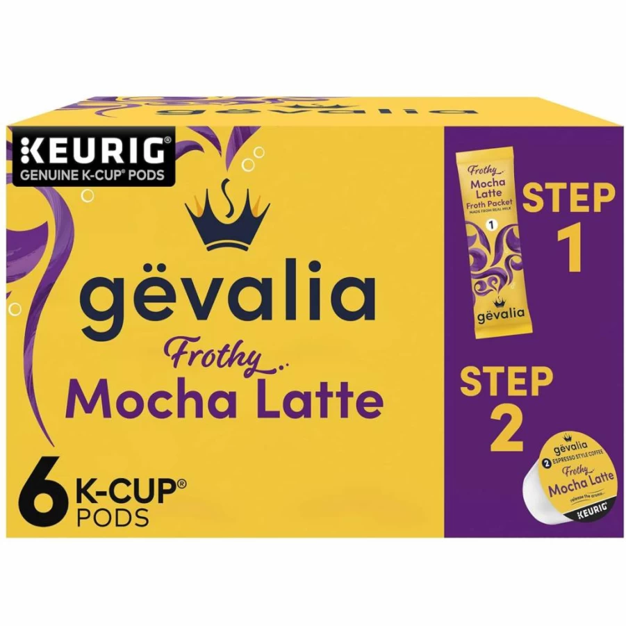 Gevalia Mocha Latte K-Cup Pods with Froth Packets - 6 Count Box for Keurig Brewers