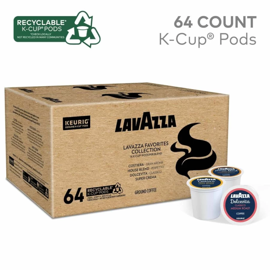 Lavazza Favorites Collection Variety Pack: 64 Single-Serve K-Cup Pods for Keurig, Light & Medium Roast Coffee
