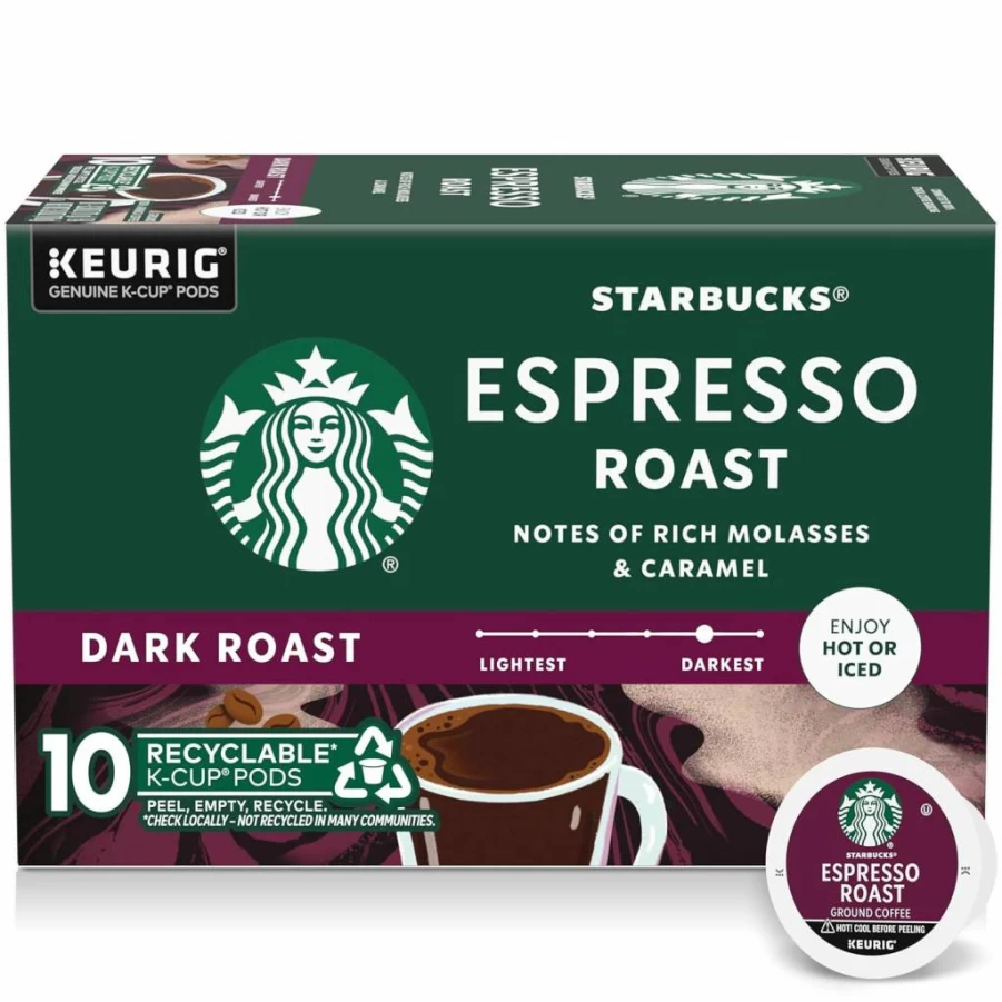 Starbucks Espresso Roast Dark Roast K-Cup Coffee Pods for Keurig – 100% Arabica, 6 Boxes (60 Pods Total)