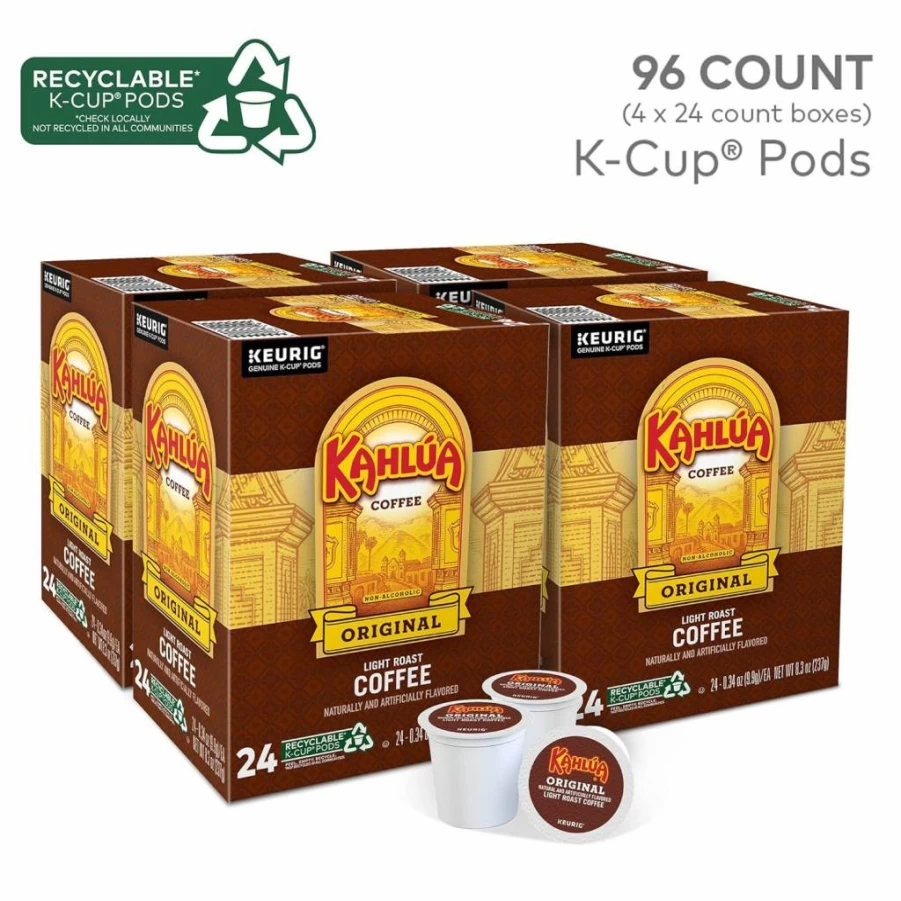 KAHLUA Original Light Roast Coffee Keurig K-Cup Pods, 96 Count (4 Packs of 24 Single-Serve Pods)