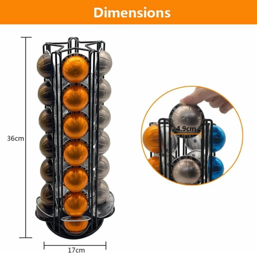 Meelio Vertuo Pod Holder Carousel Stand - Holds 35 Nespresso Vertuo Capsules, Spinning Storage Organizer with Silent Rolling, Black Coffee Pod Dispenser