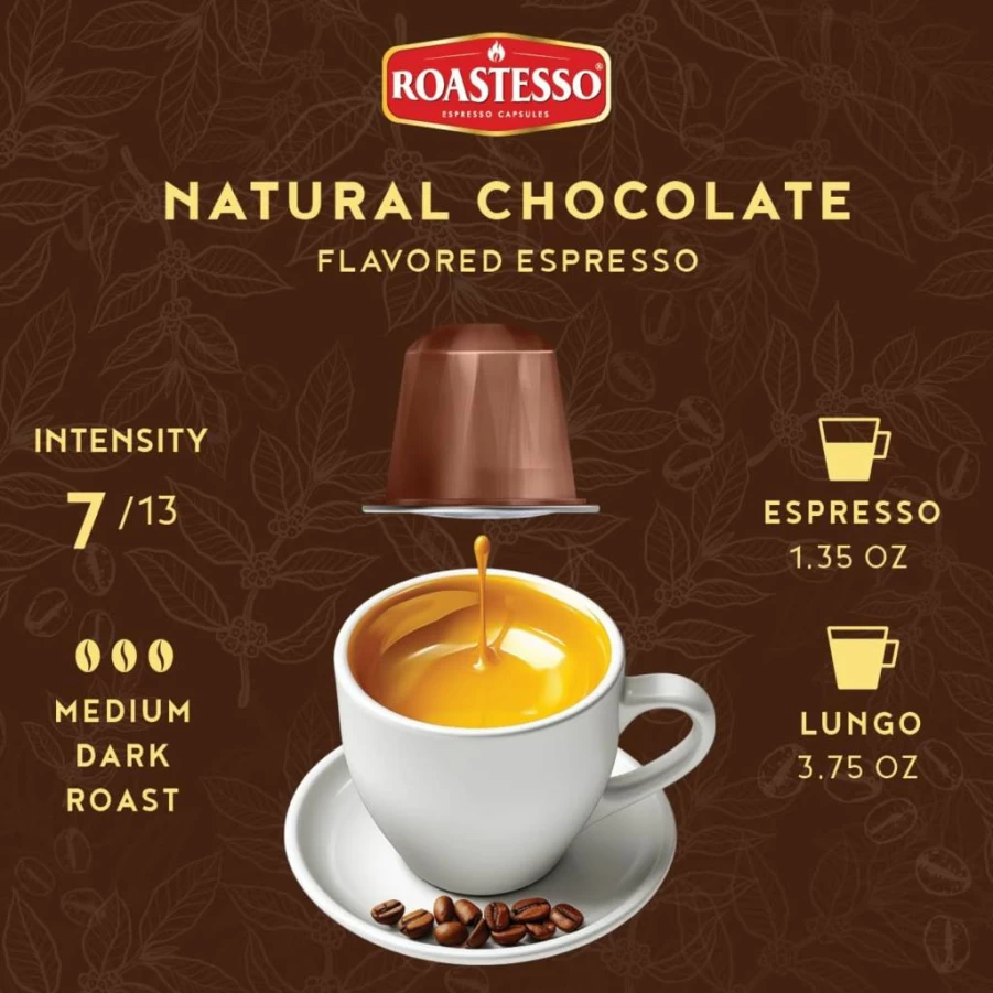 Roastesso Aluminum Espresso Capsules Variety Pack - French Vanilla, Caramel, Chocolate & Hazelnut Flavored Coffee Pods, 40 Count, Compatible with Nespresso Original Machines