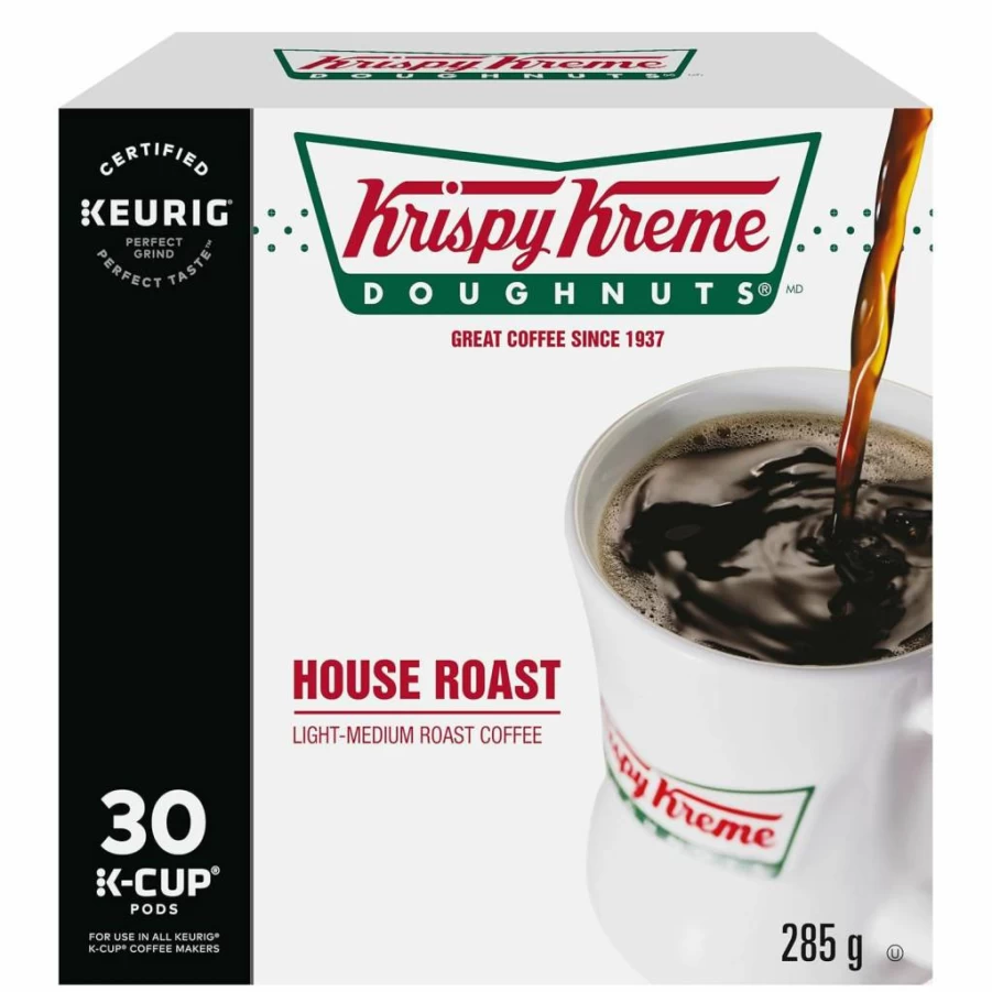 Krispy Kreme Smooth House Roast Coffee K-Cup Pods - Keurig Certified Recyclable Single Serve Pods, 30 Count for Keurig Brewers