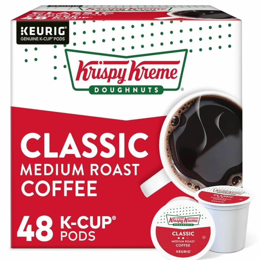 Krispy Kreme Medium Roast Coffee Pods, Classic Blend K-Cup Pods for Keurig, 32 Count Single-Serve Pack