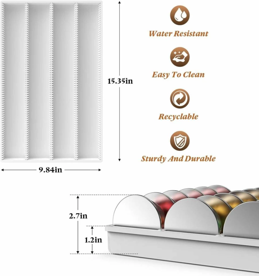 SZWQILIN White Coffee Pod Organizer Drawer Insert for Nespresso Vertuo & Vertuoline Capsules - Countertop Storage for Home, Office, Coffee Station