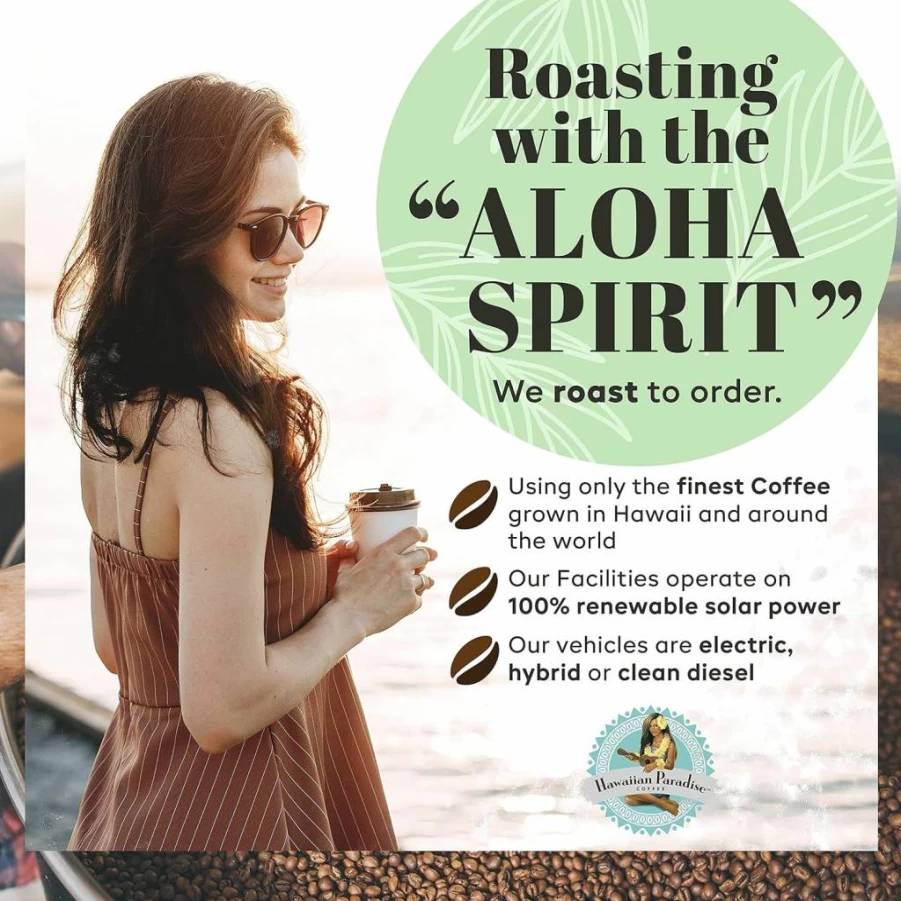 Hawaiian Paradise Coffee Decaf Kona Dark Roast K-Cups - 18 Count Single Serve Pods, Bold Flavor, Compatible with Keurig Brewers