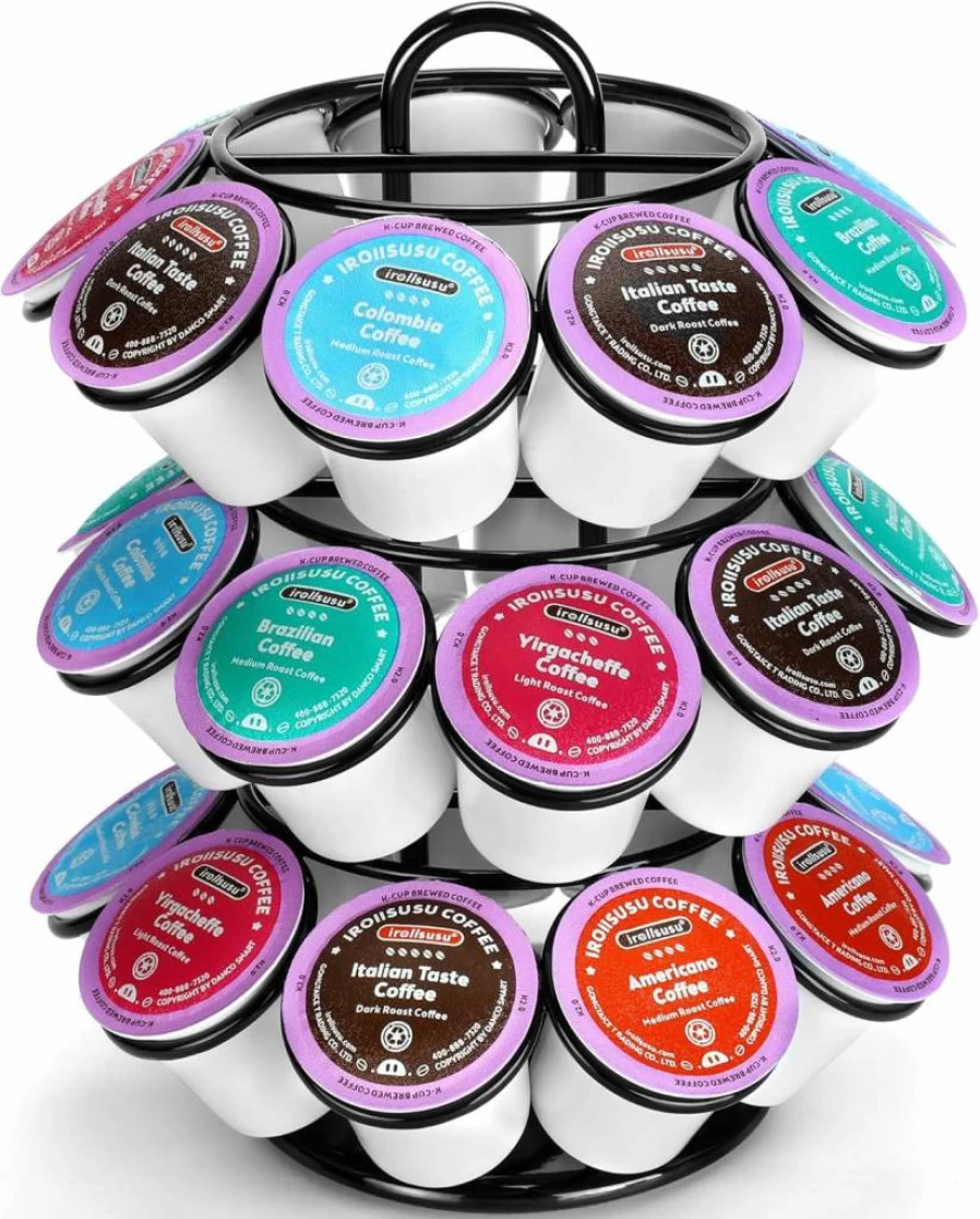 ROWISE 3-Tier 360-Degree Spinning Coffee Pod Holder Carousel - Modern Black K-Cup Organizer for Keurig (Holds 27 Pods)