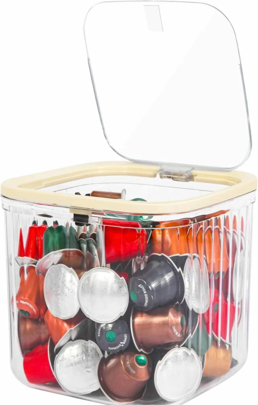ZECENN Clear Coffee Pod Holder with Lid - 24-Count Storage Organizer Bin for Keurig Nespresso, Countertop Kitchen Cabinet Pantry Organization, Durable Plastic Container for Food and Pods