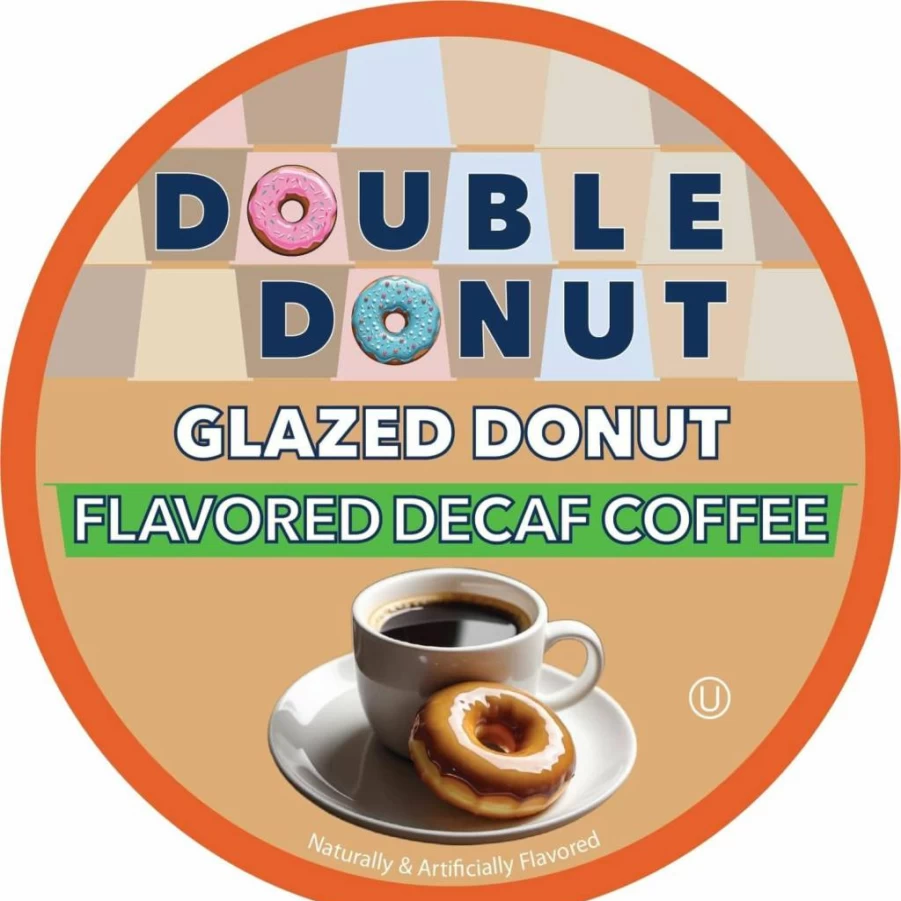 Double Donut Coffee Decaf French Vanilla K-Cup Pods, Medium Roast Single-Serve Flavored Coffee for Keurig Brewers, 24 Count