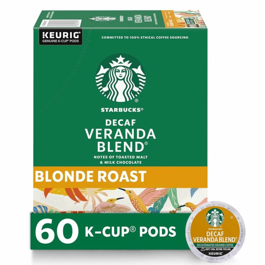 Starbucks Decaf Veranda Blend Blonde Roast K-Cup Coffee Pods, 100% Arabica, 6 Boxes (60 Pods Total) Light Roast Decaffeinated Coffee