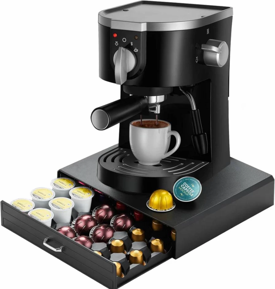 FICARTS 4-Tier K-Cup Organizer Drawer - Holds 66/88 Nespresso & Keurig Pods - Black Coffee Pod Storage for Vertuo, K-Cup, Compatible with Most Single-Serve Machines