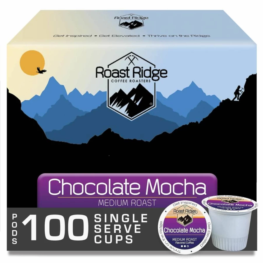 Roast Ridge Chocolate Mocha Medium Roast Coffee Pods - 100 K-Cups Compatible with Keurig Brewers